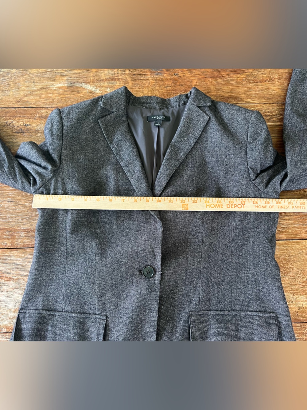 Ann Taylor Tweed Blazer Jacket Grey Textured Lined Wool Blend Office Size 14 - Picture 10 of 16